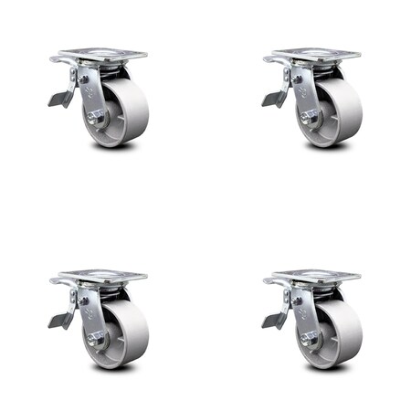 Service Caster 4 Inch Semi Steel Caster Set with Ball Bearings and Total Lock Brakes SCC SCC-TTL30S420-SSB-4